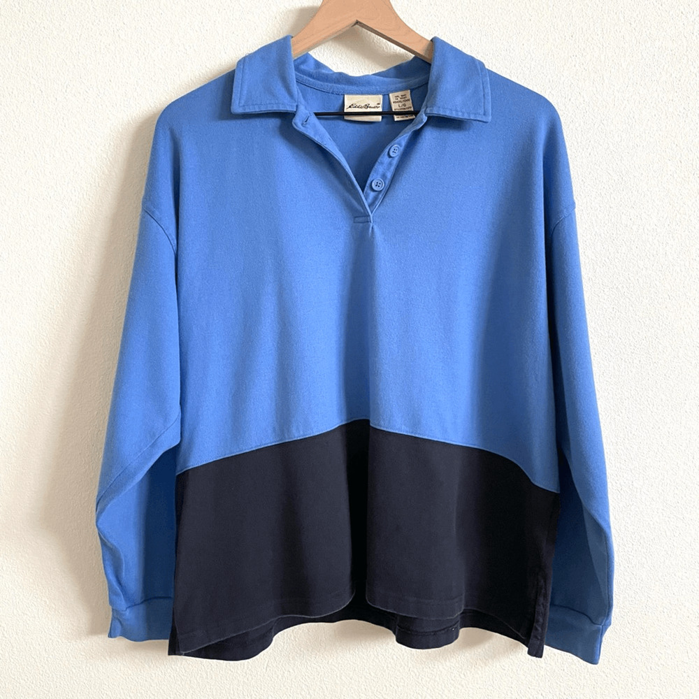 Eddie Bauer Blue Colorblock Long Sleeve Pullover Sweatshirt Women's Large